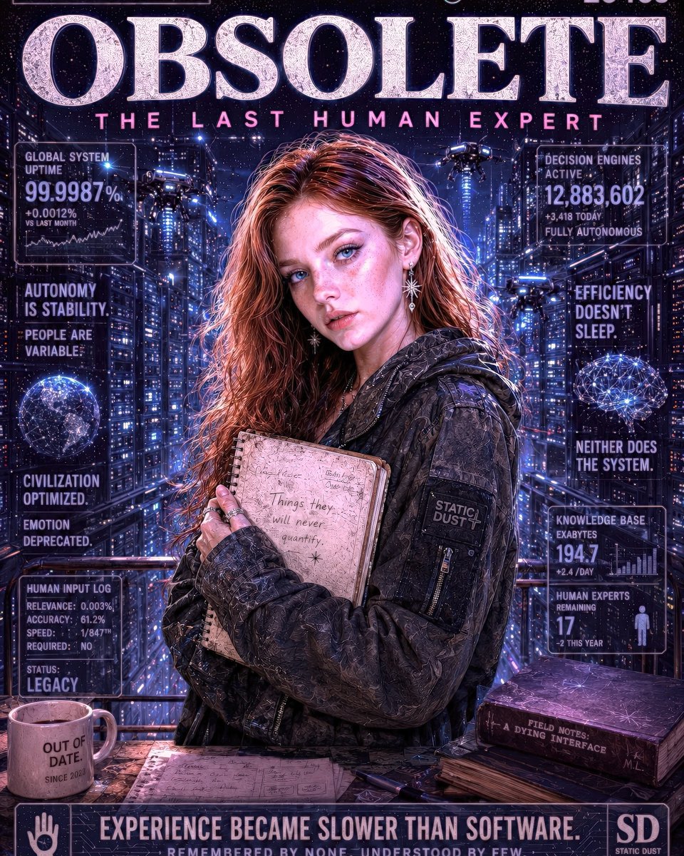 ManyDembowski's tweet photo. 2040 // OBSOLETE

Every generation inherits a promise. Ours inherited automation. Nothing failed; everything simply became unnecessary. As systems improved, one question vanished: What parts of being human should never have been optimized? The https://t.co/IaZszPx0Nm