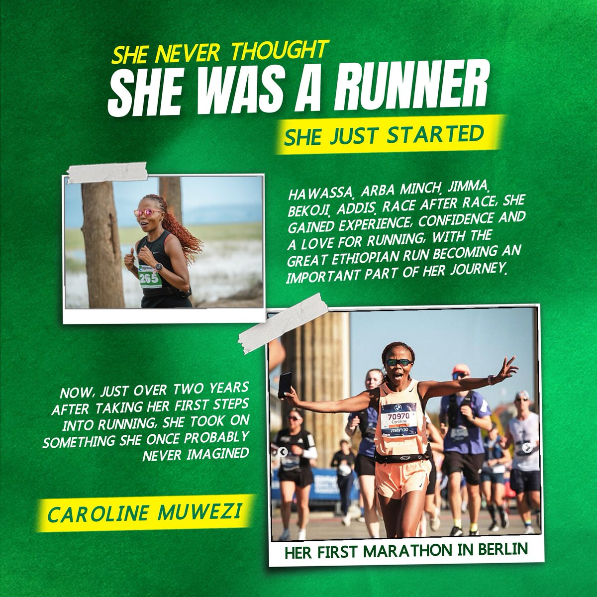 greatethrun's tweet photo. Hawassa. Arba Minch. Jimma. Bekoji. Addis. And now, Berlin. ๐ฉ๐ช
She started running to stay fit. Two years later, sheโs taking on her first marathon at 40 and as a mum of two. She never thought she was a runner. She just started.
#GreatEthiopianRun #MyRunMyColor https://t.co/CBM07bmXqL