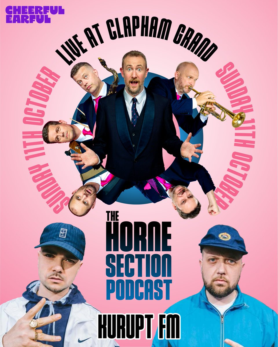 hornesection's tweet photo. Exciting news! We’ve managed to negotiate a deal with Chabuddy G to have DJ Beats and MC Grindah from Kurupt FM as our very special podcast guests on 11th Oct! No one could find Steves, but we’ve been told he’s probably fine… 

Tickets: https://t.co/Rpbb0LmZCa https://t.co/XDSbFiXpnJ