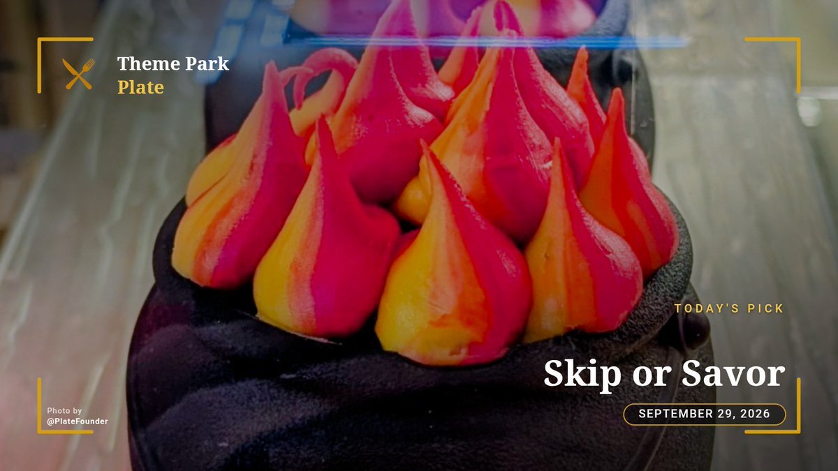 ThemeParkPlate's tweet photo. Today’s Pick: Honeydukes’ Cauldron Cake

Rich chocolate cake topped with fiery buttercream.  
Is the flavor pure magic, or are we just buying it for the keepsake?  
Vote below: SKIP 🚫 or SAVOR 😋?
#ThemeParkPlate #UniversalOrlando #UniversalStudiosHollywood #SkiporSavor https://t.co/aVgajaxIn8