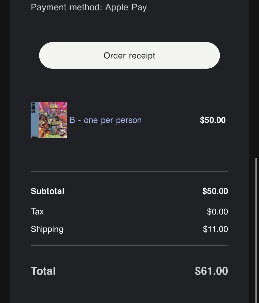 gvonkoth's tweet photo. @ComicKing007 Happy with B but definitely a terrible drop. Apple Pay crashed and almost try to buy two cause of it. Option A and D didn’t even pop up for me, sorry for the rest of ACTUAL collectors and screw scalpers https://t.co/MyfoCVCsgF