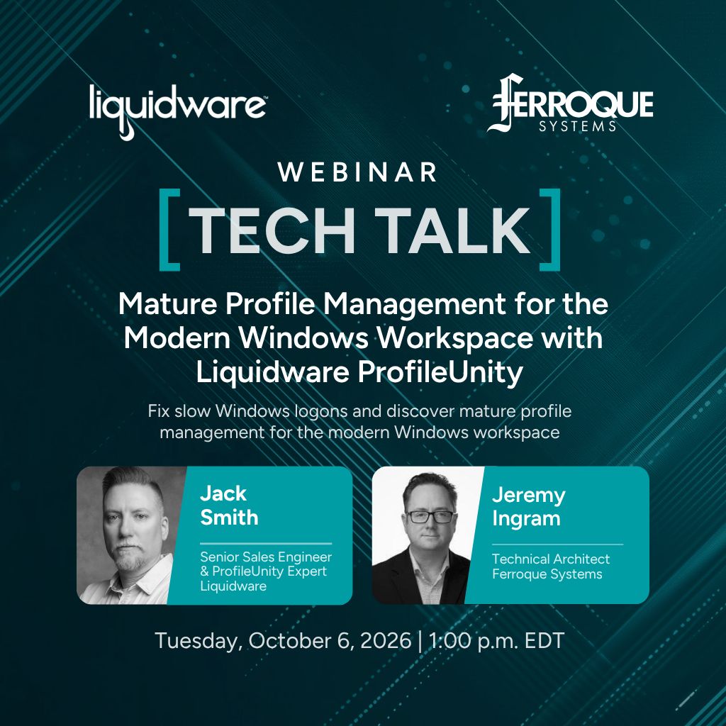 FerroqueSystems's tweet photo. Your desktop platform may change. The user experience shouldn’t have to start over.

Join Liquidware + Ferroque to see how platform-independent profile management can improve portability and recovery across Windows environments. 

Save Your Seat: https://t.co/IVft6TsUW8 https://t.co/9pnVmvBnW2