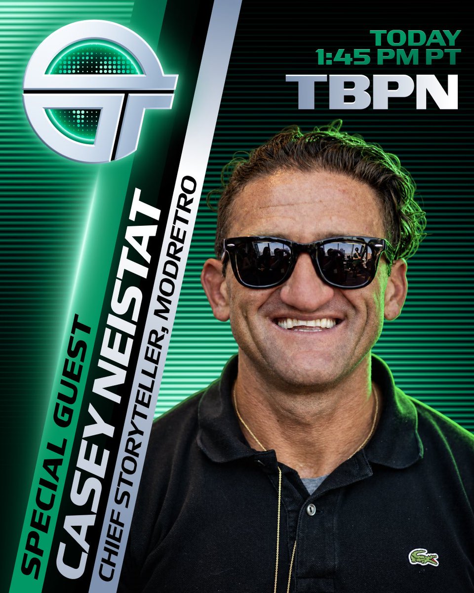 BREAKING: @​Casey will be live on TBPN today at 1:45p PT 
 [📷](https://pbs.twimg.com/media/HTZeyTCbsAI4Kd3.jpg) https://pbs.twimg.com/media/HTZeyTCbsAI4Kd3.jpg