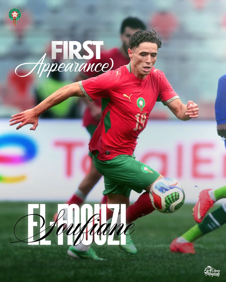 EnMaroc's tweet photo. بداية المشوار مع أسود الأطلس لـ سفيان الفوزي 🇲🇦🦁

The journey begins! Soufiane El-Faouzi makes his ATLAS LIONS debut! ✨

#DimaMaghrib https://t.co/gvdqHgwNZG