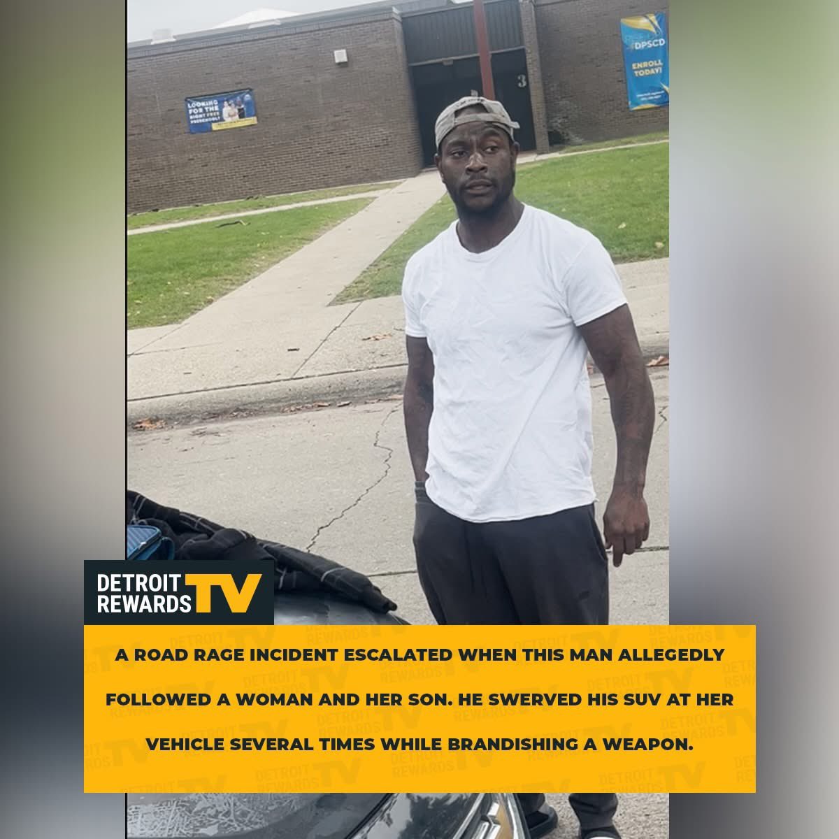 CrimeInTheD's tweet photo. 💰REWARD: $1,000💰

A confrontation outside a school pickup quickly turned dangerous when an armed man allegedly followed a woman and her son after a near-collision.

The man allegedly punched her vehicle, got back into his SUV, and chased them through multiple side streets. He then repeatedly swerved toward her vehicle, forcing her to take evasive action to avoid being hit

The pursuit continued onto Mound Road before the suspect stopped near 8 Mile Rd.

Thankfully, no one was injured and the woman’s vehicle was not damaged. 🙏 @DetRewardsTV