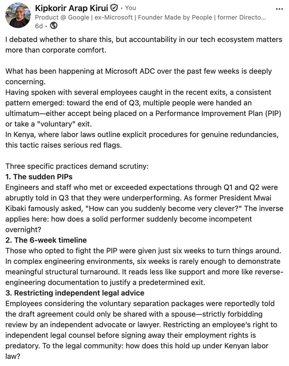 kiruik's tweet photo. This is based on my conversations with several people who were affected by the layoffs. Either take a 6-week PIP or take the voluntary exit package. False choices https://t.co/oNcEUd05EG
