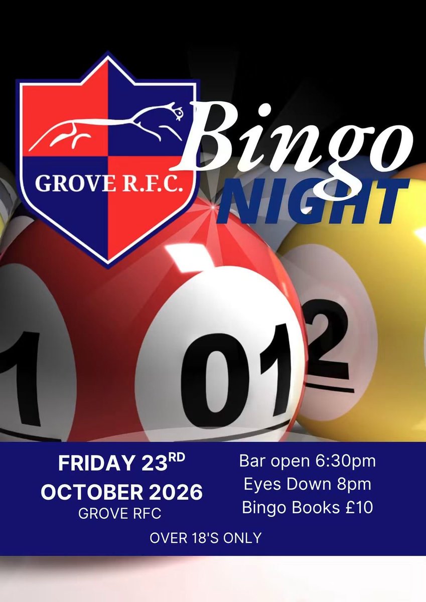 GroveRFC's tweet photo. October Social Events

Both the Bingo and Quiz are open to all, club members or not. https://t.co/8bQ1PYN8aB