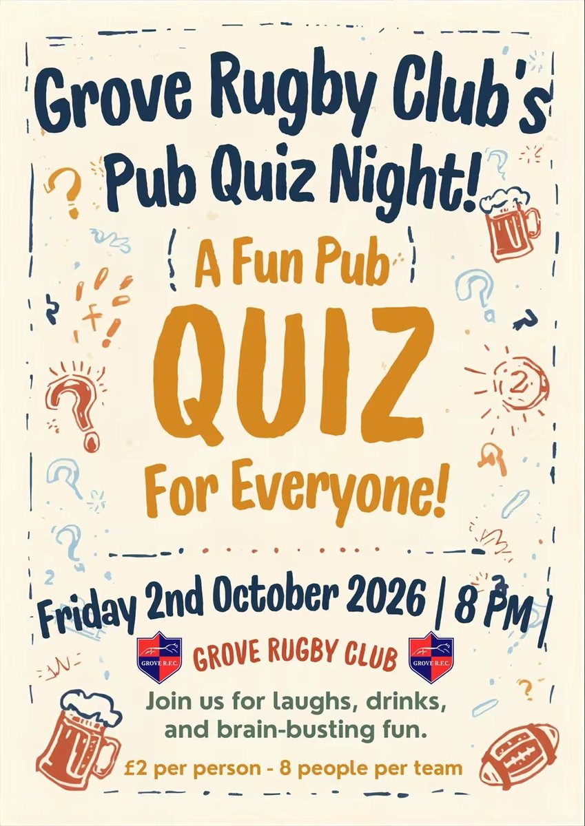 GroveRFC's tweet photo. October Social Events

Both the Bingo and Quiz are open to all, club members or not. https://t.co/8bQ1PYN8aB