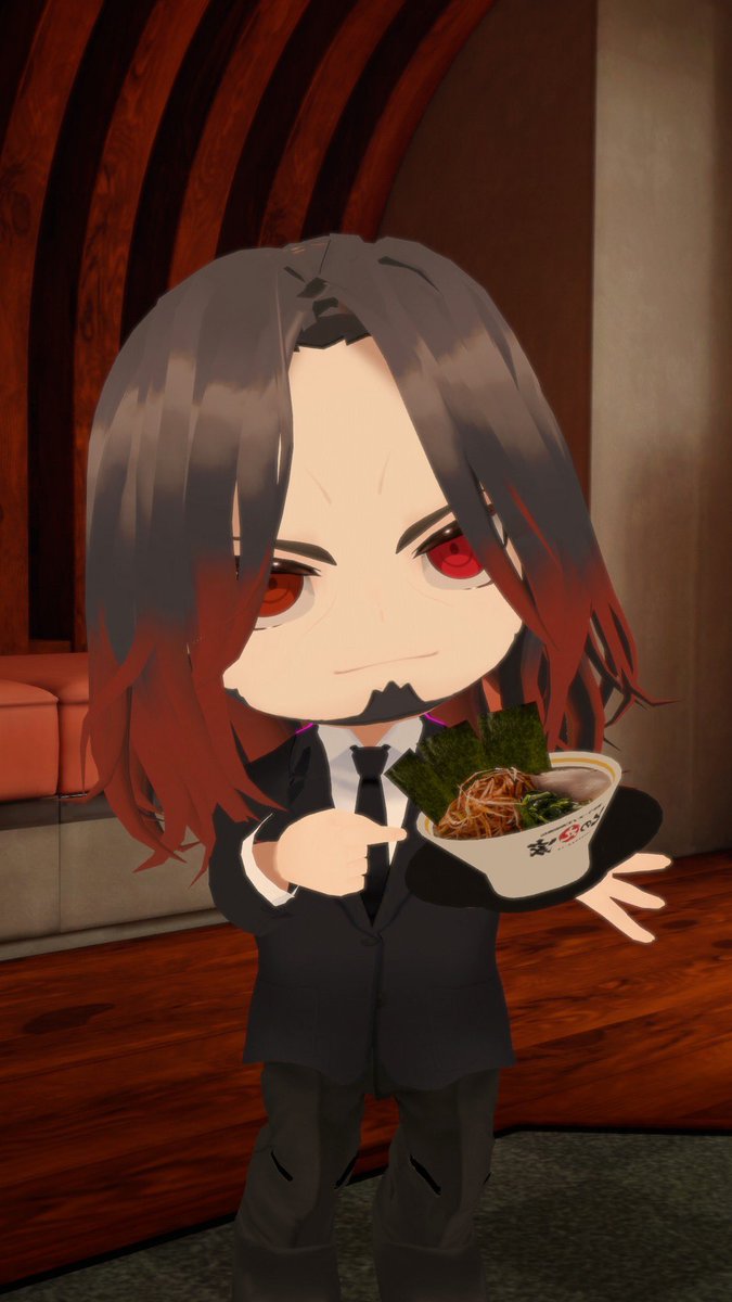 F02_mi17's tweet photo. 配信に向けてvroidで爆速で作ったミニ新弟さん(頭にラーメン)
配信はラーメンじゃなかったけど(とても楽しかった🚗)、朝のスペースからラーメンデーだった。
またラーメンシュミレーターの実況が来た時に(先取りラーメン🍜) https://t.co/pTQq0QouaF