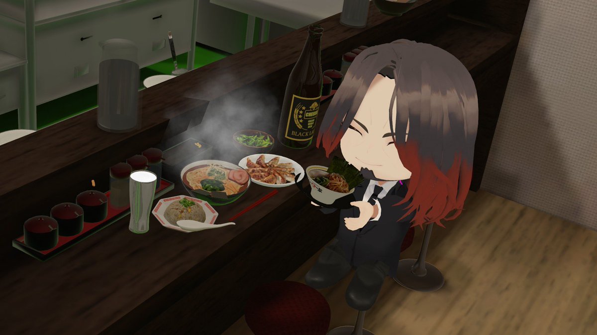 F02_mi17's tweet photo. 配信に向けてvroidで爆速で作ったミニ新弟さん(頭にラーメン)
配信はラーメンじゃなかったけど(とても楽しかった🚗)、朝のスペースからラーメンデーだった。
またラーメンシュミレーターの実況が来た時に(先取りラーメン🍜) https://t.co/pTQq0QouaF