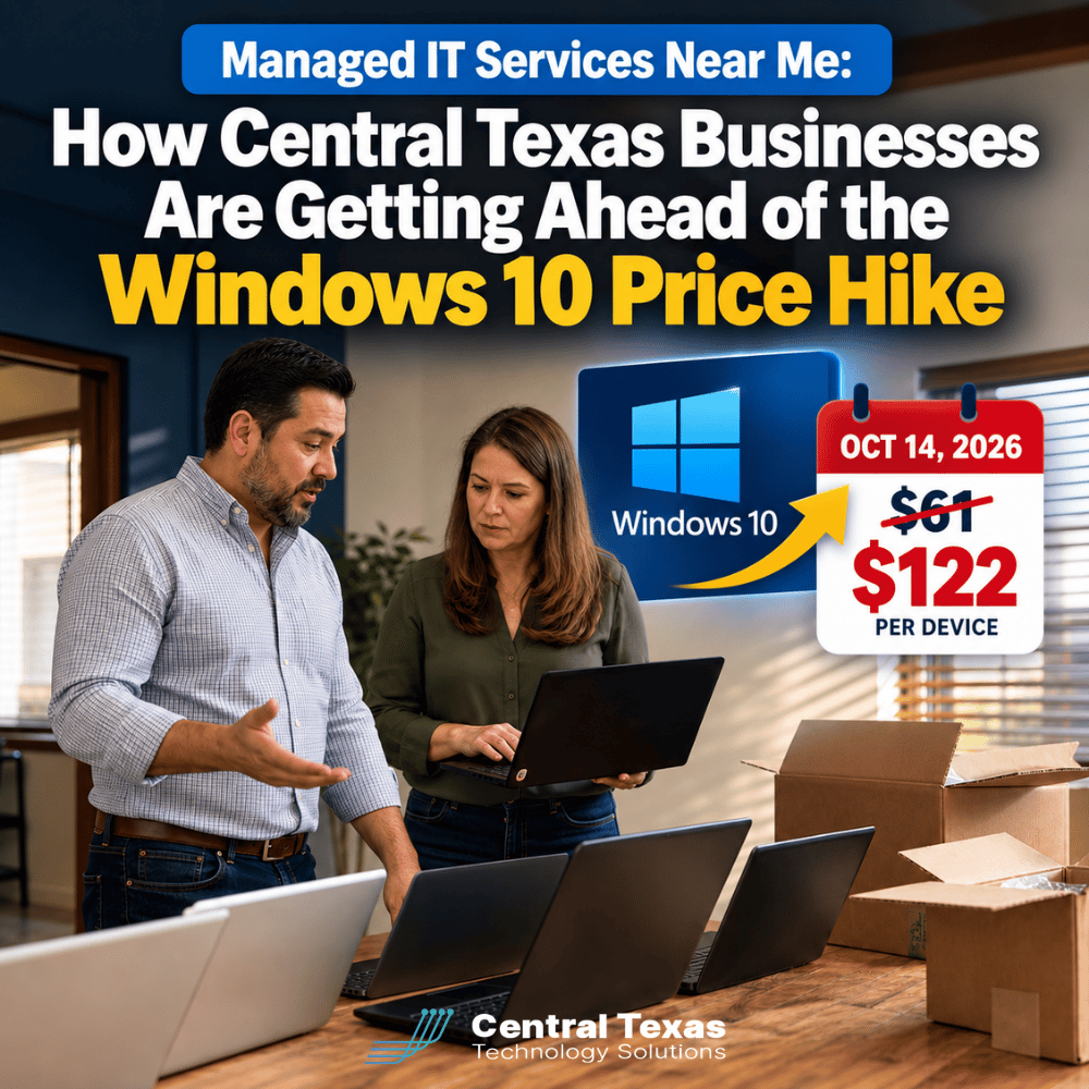 CTTSonline's tweet photo. Windows 10 ESU pricing jumps from $61 to $122 per device on Oct. 14, 2026. 💻📈

A proactive device refresh plan can help your business avoid surprise costs, aging hardware, and security gaps.

https://t.co/bQiOZYU0Uv

#CTTSonline #AustinTX #RoundRockTX #ManagedIT #Windows10 https://t.co/WiWZ1QQLf4