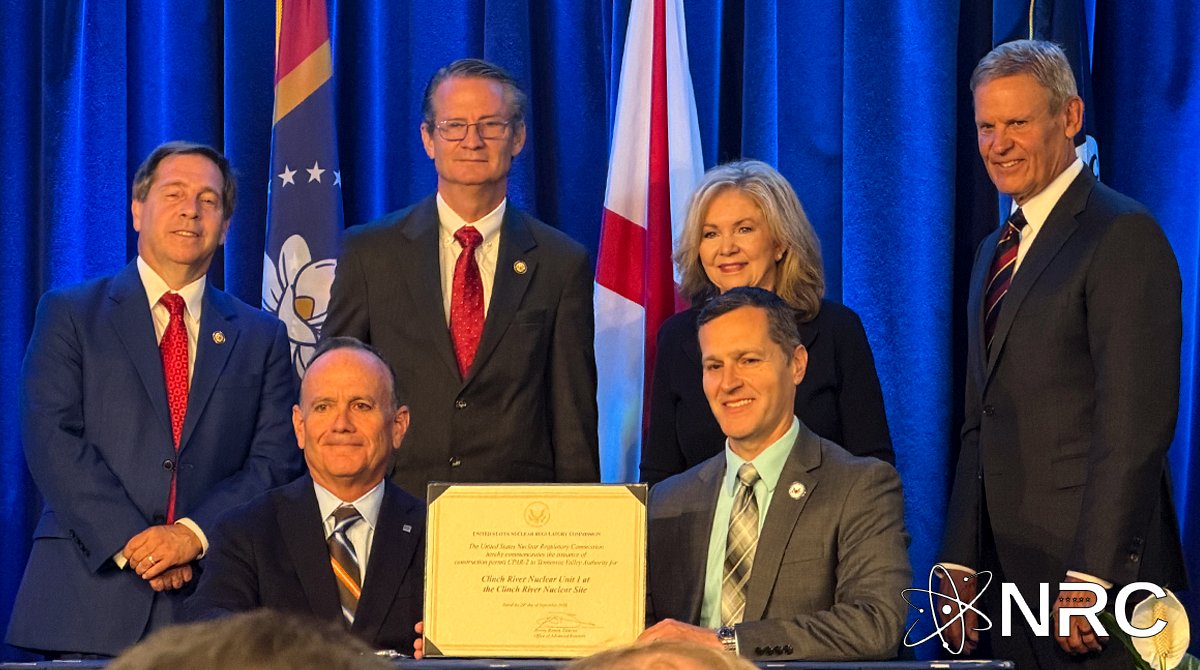 NRCgov's tweet photo. HISTORIC: We just approved the first-ever U.S. commercial small modular reactor construction permit, completed ahead of schedule in just 14 months, through efficient, safety-focused review. The future of advanced nuclear starts now. https://t.co/1CKn9KhLc3 #NRCNews https://t.co/bj1eDo9ocz