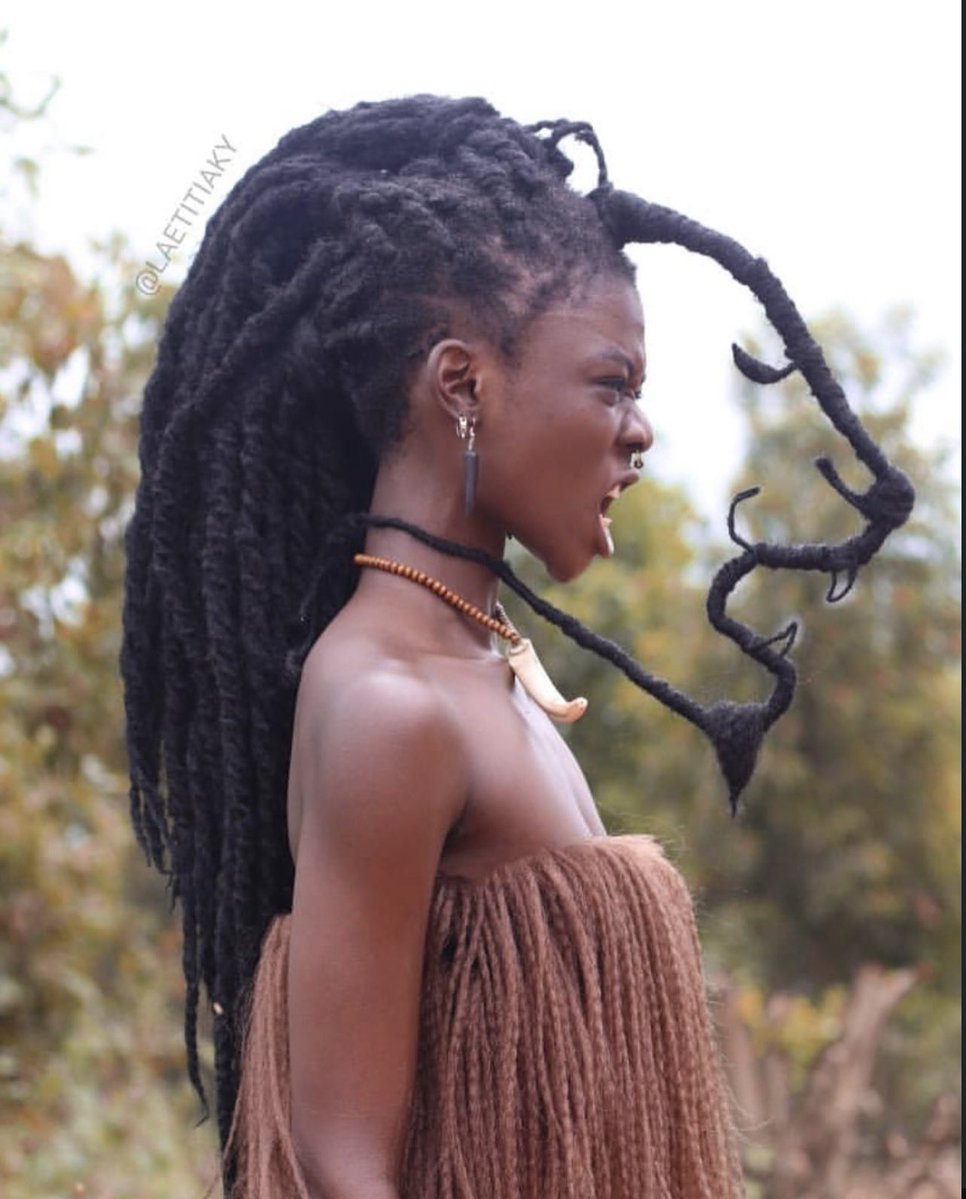 pmamtraveller's tweet photo. Laetitia Ky, is an Ivorian artist and activist known for shaping her hair into incredible sculptures. https://t.co/fE6sLQuUU5