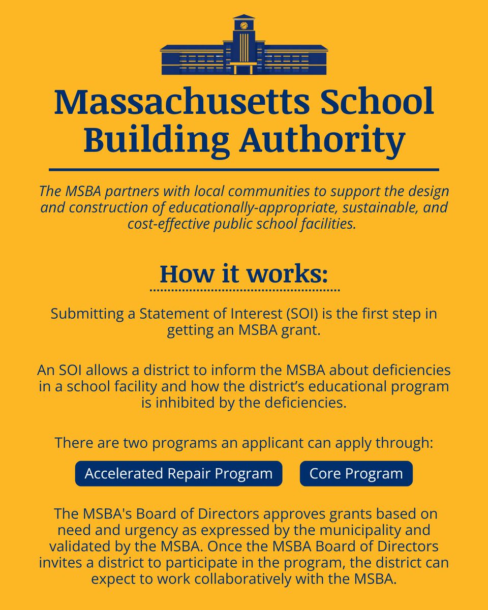 MassTreasury's tweet photo. Ever wondered how new K-12 public schools come to be in Massachusetts? Meet our next department spotlight, the Massachusetts School Building Authority! https://t.co/V3GMraabCF