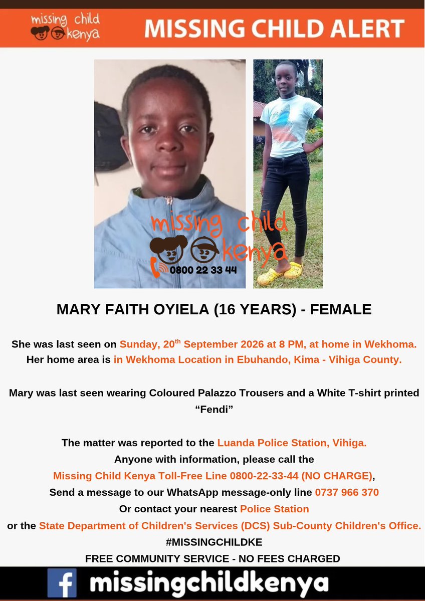 missingchild_ke's tweet photo. MARY FAITH OYIELA (16 YEARS) FEMALE #MISSINGCHILDKE https://t.co/Xe0uZFqV2V