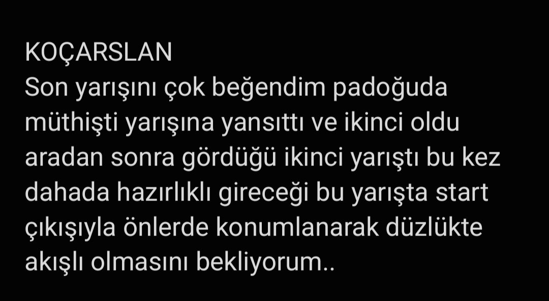 Denizim96370084's tweet photo. İstanbul programında cazip at önerim şu şekilde. 
Pistin sentetiğe döneceğini varsayarak KOÇARSLAN ı öne aldım bütün yarışlara yorumlu tahminlerimden faydalanmak isteyenler 0544.865.85 85 Whatsaptan yazıp üyelik bilgisi alabilir iyi akşamlar. https://t.co/FMm2gd5BzW