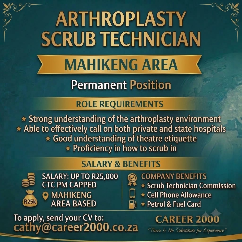 career2000's tweet photo. #hiring #mahikeng #medicalsales #scrubtech #arthroplasty #medicaldevicesales #career2000 #recruitment https://t.co/o2S0GQeEid