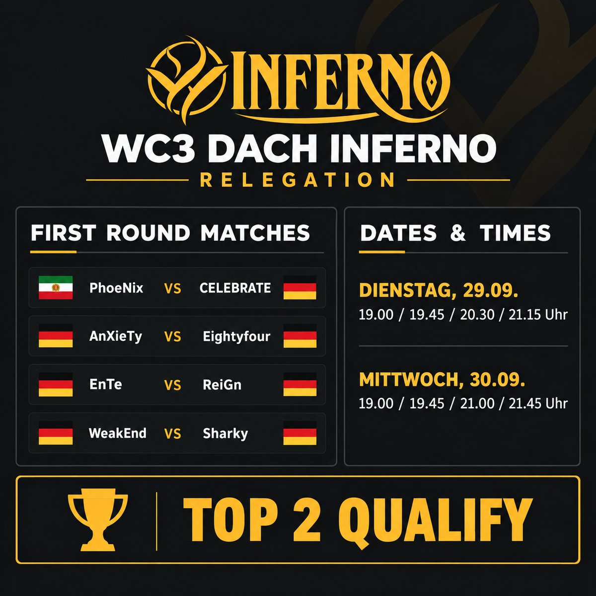 Back2Warcraft's tweet photo. RELEGATION LIVE!!!! 
WC3 DACH INFERNO IS BACK

🟣Twitch > Back2Warcraft https://t.co/WLSyo1uviS