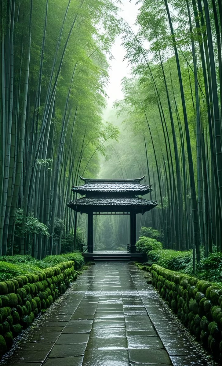 anthy59932028's tweet photo. In the quiet bamboo grove, the clear stream winds through, with a quiet pavilion by the winding path, enjoying the serene greenery around. https://t.co/ilrgRyGBC4