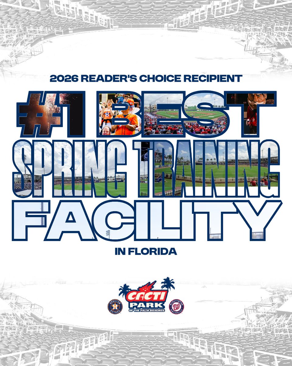 CACTIParkPB's tweet photo. Just a reminder... 👀🏆
We're honored to be named the #1️⃣ Best Spring Training Facility in Florida by @usatoday as a 2026 Readers' Choice Recipient!
It may be fall, but thanks for voting for us as the best place to spend spring. ⚾💙
#springtraining #CACTIPark #USAToday https://t.co/07ee2fNobO