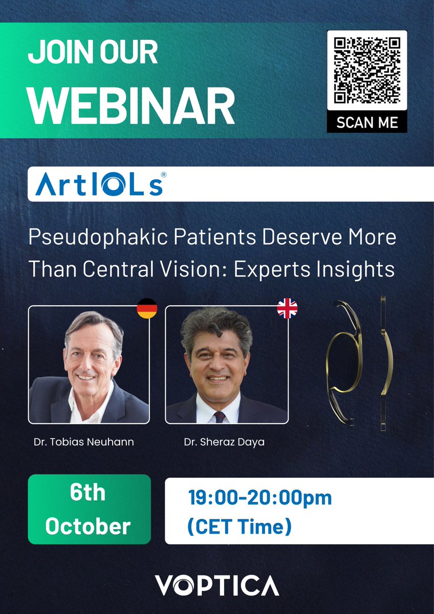 pablo_artal's tweet photo. Vision after cataract surgery goes beyond central acuity.

Join Dr Tobias Neuhann, Dr Sheraz Daya and myself on 6 October for an #ArtIOLs webinar exploring peripheral vision and intraocular lenses @Voptica 

Register:
https://t.co/BFBUKgF3Dm https://t.co/9QpW5pT5Tw