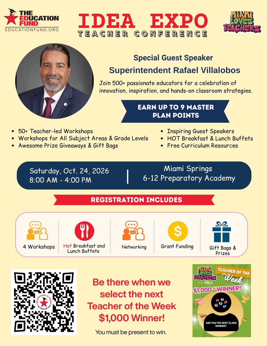 iLearnMDCPS's tweet photo. Level up your STEM curriculum at the 2026 Idea EXPO Teacher Conference.🤖⚡ Explore interactive robotics, 3D printing, paper circuits & more.
📅 Sat, Oct 24 | Miami Springs SHS
🔗 Register: https://t.co/pGa6dr1XGa
#ilearnMDCPD #MDCPS #IdeaEXPO2026 https://t.co/Qav8N0uFsr