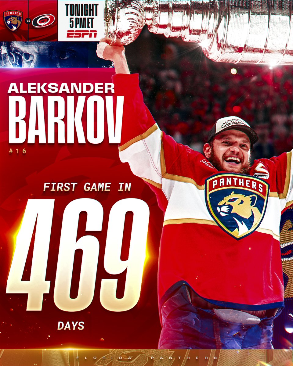 The long wait to watch Aleksander Barkov back on the ice is almost over! 🥳 #NHLFaceOff

Catch Barkov and the @​FlaPanthers against the @​Canes TODAY at 5 PM ET