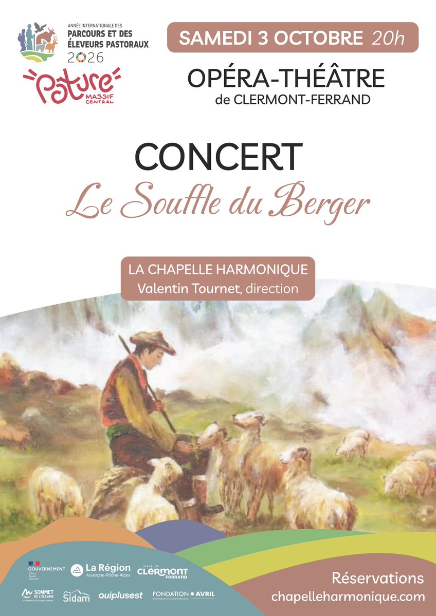 ClermontFd's tweet photo. 🐮Avant l’événement “Pâture” place de Jaude, profitez d’un concert-débat de pré-ouverture avec dégustation de produits locaux.

🎻 « Le Souffle du Berger » - samedi 3 octobre, 20 h - à l’Opéra-Théâtre de Clermont-Ferrand.

Réservez vite votre place ➡️ https://t.co/9D5xljGQhN https://t.co/uL8KwRNQwE