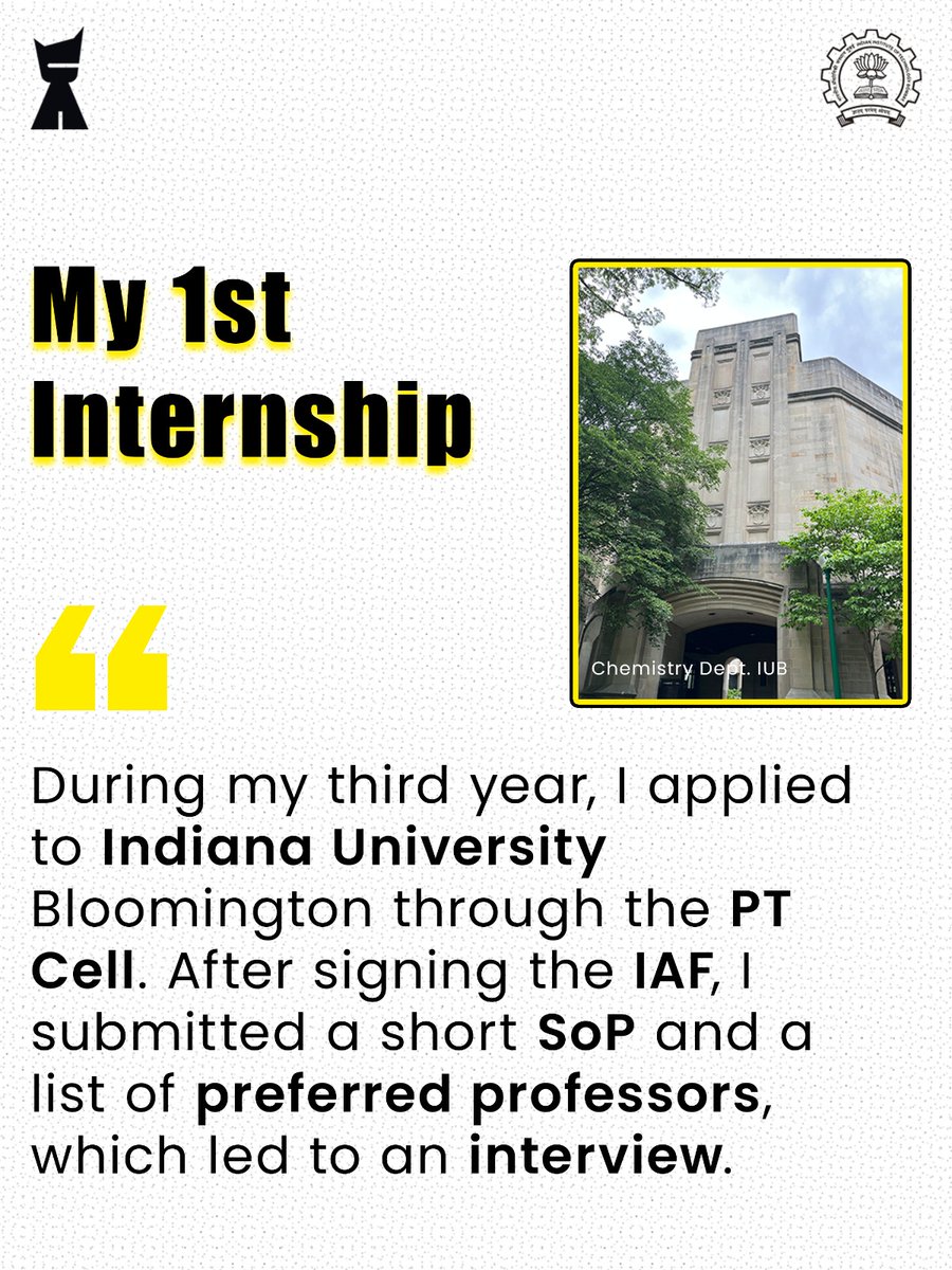 chemiitb's tweet photo. Suketu Dutta, a 5th-year BS+MSc student from the Department of Chemistry, IIT Bombay, shares his journey at Indiana University Bloomington and Stanford University, along with key lessons and advice.

#IITBombay #Chemistry #Research #Internships https://t.co/gRGAPCe8qs