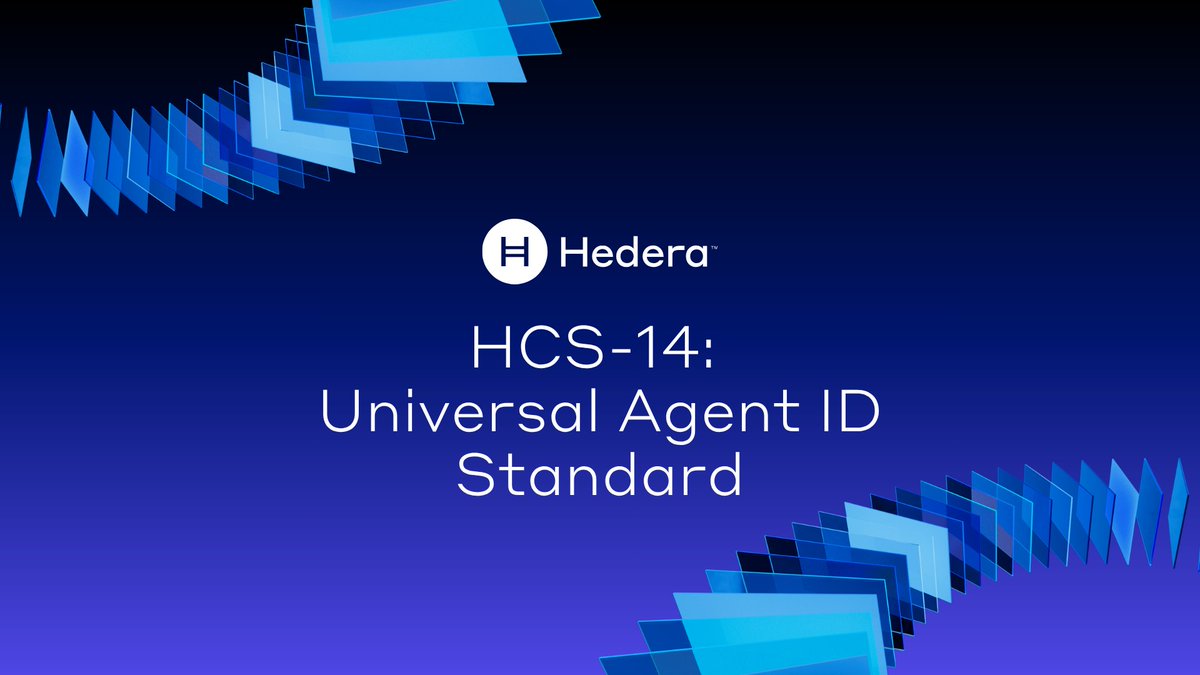 hedera's tweet photo. Before agents can trust one another, they need portable identity.

HCS-14 is a standard that gives any AI agent a Universal Agent ID; working across Web2, Web3 and agent protocols like MCP, A2A and HCS-10.

No central authority. Cryptographically verifiable. One ID, any protocol. https://t.co/2U3RjJVr3i