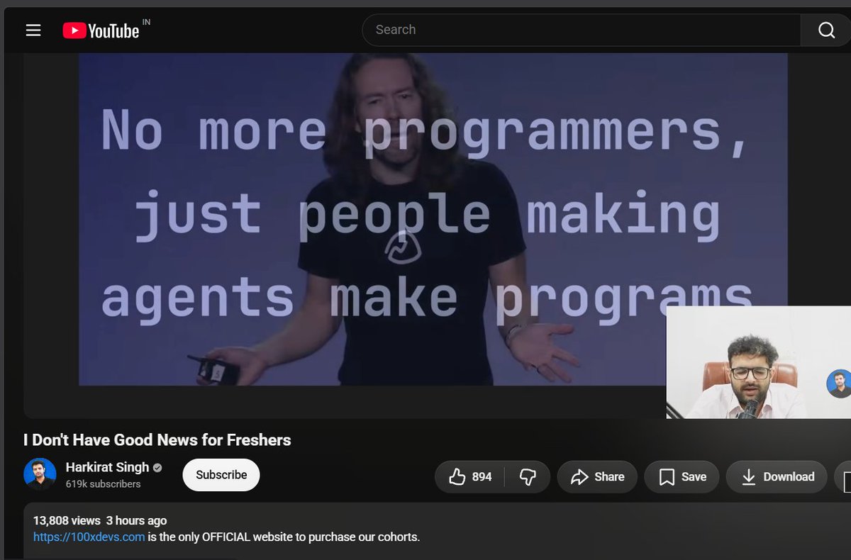 Manishbourai's tweet photo. Just watched @kirat_tw  video and honestly, it made me a little worried as a fresher.

If coding is becoming more about giving instructions and less about writing code, what should we actually focus on?

What projects should we build? What should we learn?

Would love some advice https://t.co/wG8n7UZFgU