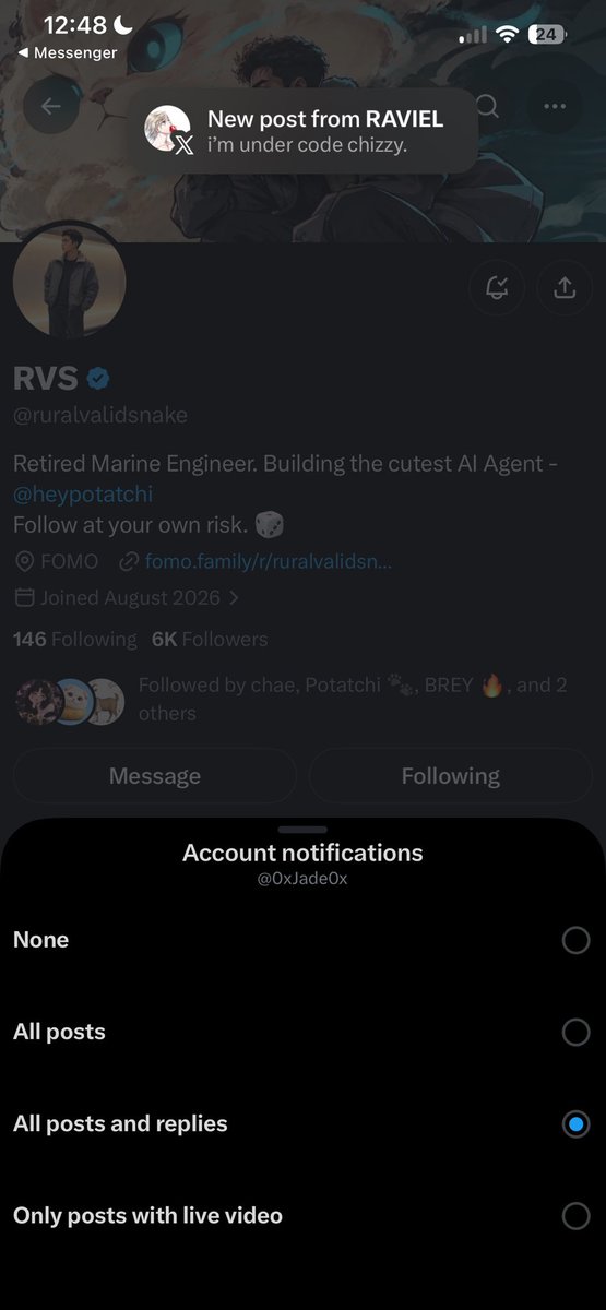 0xJade0x's tweet photo. @ruralvalidsnake @fomo congrats for 6k followers keep building 

@Alecco @genisysadg https://t.co/mcKZZOI7PH
