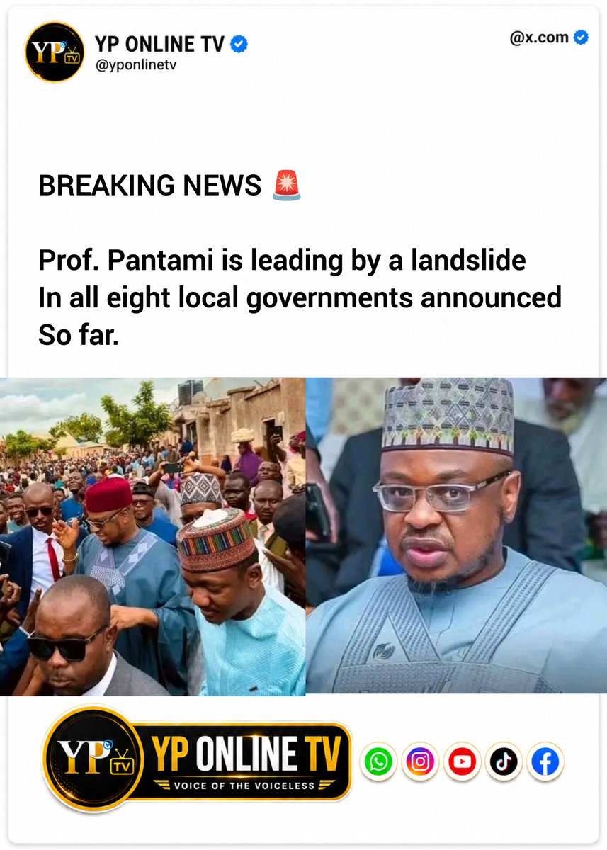 YPonlineTV's tweet photo. BREAKING: Prof. Pantami is leading by a landslide in all eight local governments announced so far.

The results from the remaining three local governments will also be announced after the break in the ongoing direct primaries of the Gombe PDP governorship election. https://t.co/4ieBqILkoc