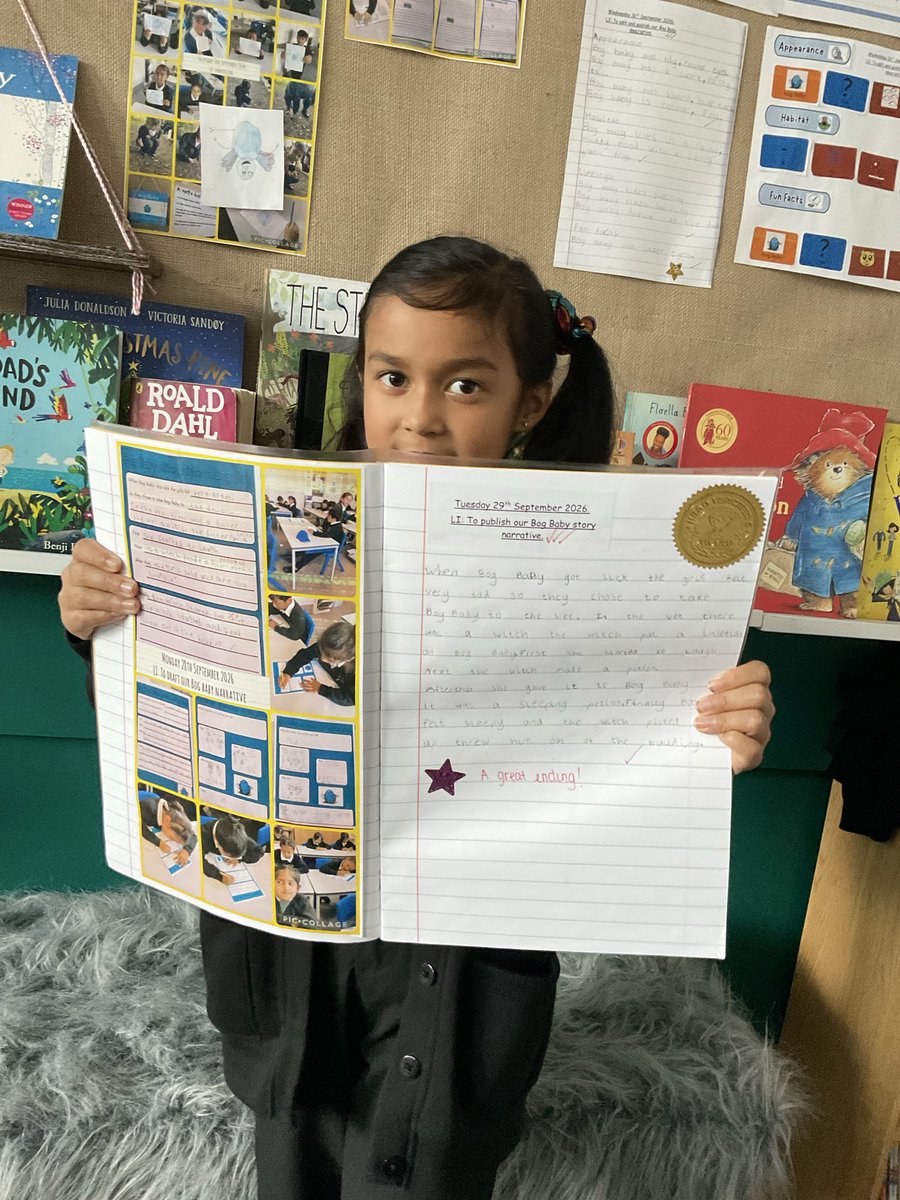 MarshfieldPS's tweet photo. 🌟 A proud moment for Year 2 Malala Yousafzai! 📚✨ Two of our pupils were sent to see Mrs Kearns to celebrate their amazing Bog Baby narratives. Their creativity, imagination and fantastic writing truly shone through! 👏🏽📝💫 #MPSEnglish #ExcellenceForAll https://t.co/Oj40Fl7q1D