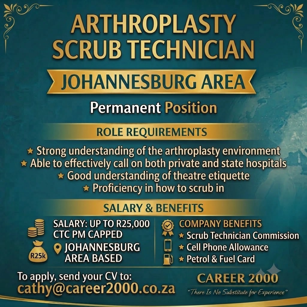 career2000's tweet photo. #hiring #gauteng #johannesburg #medicalsales #scrubtech #arthroplasty #medicaldevicesales #career2000 #recruitment https://t.co/TWbPuK7jmT