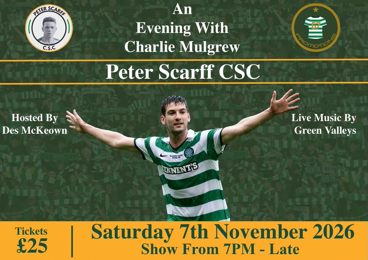 PeterScarffClub's tweet photo. An evening with Charlie Mulgrew 🍀

Tickets are starting to go fast for our upcoming night with Charlie Mulgrew on the 7th of November.

Non members are welcome to attend this evening as we look to have one of our most enjoyable nights yet. https://t.co/oWGbMY1VSC