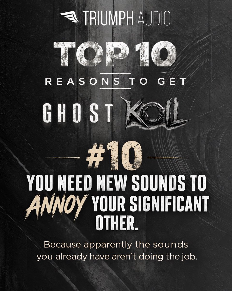 triumph_audio's tweet photo. 10 reasons to get Ghost Koil - pt.1

Some are practical. Some are questionable. All are 100% scientifically proven.
Swipe for enlightenment. 👻🌀

#ghostkoil #kontakt #samplelibrary #composer #musicproduction https://t.co/XTEek19I2s