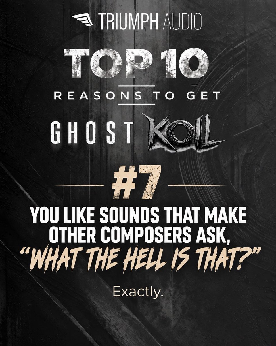 triumph_audio's tweet photo. 10 reasons to get Ghost Koil - pt.1

Some are practical. Some are questionable. All are 100% scientifically proven.
Swipe for enlightenment. 👻🌀

#ghostkoil #kontakt #samplelibrary #composer #musicproduction https://t.co/XTEek19I2s