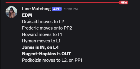 LineMatching's tweet photo. day 1 and there's already uncertainty with the Oilers lines...but on the plus side, the notifications work!

https://t.co/xVqUWgS6aB for those interested. 
pushing a small fix to patreon logins and a couple formatting issues but otherwise should be rocking &amp; rolling. https://t.co/wuGwEv2GiZ