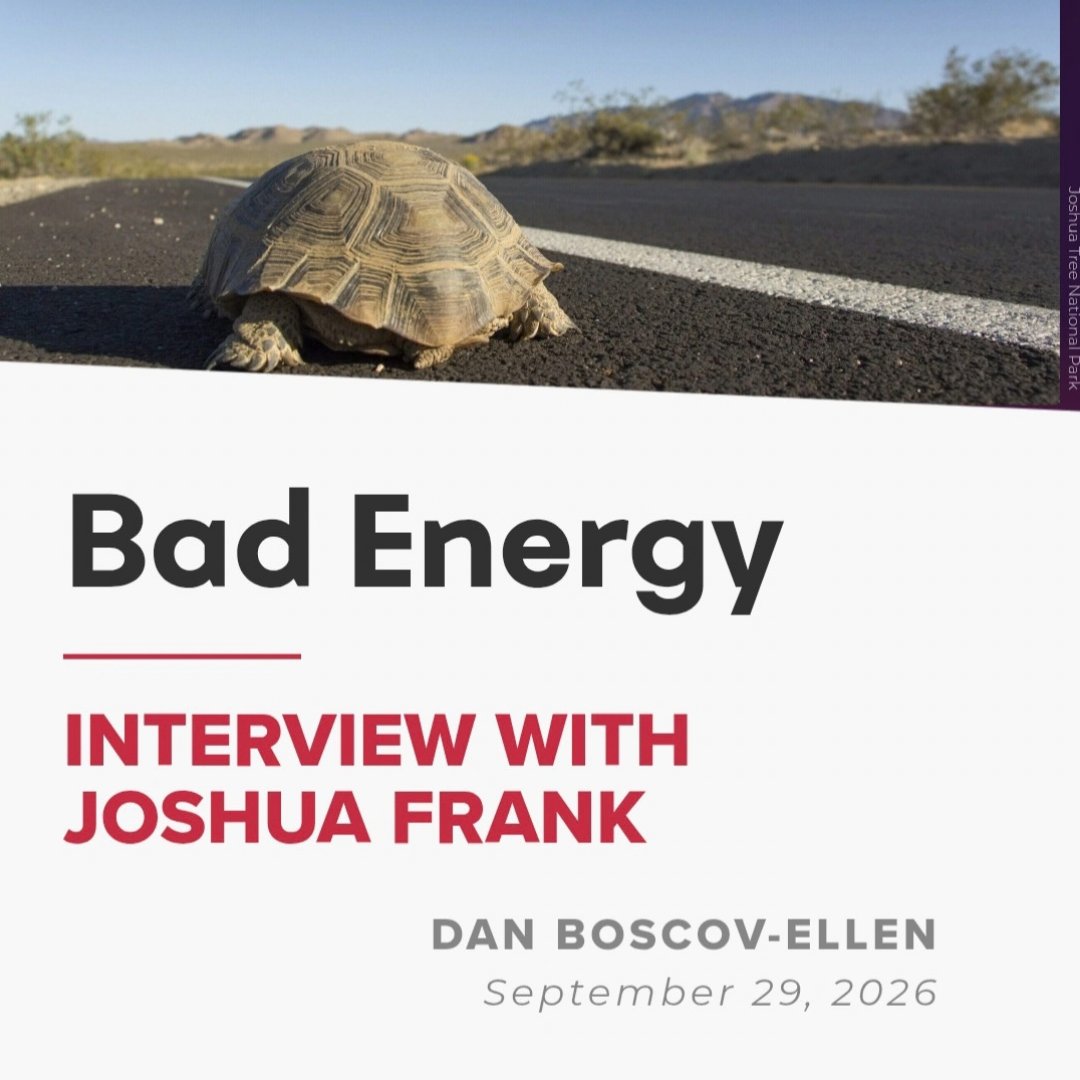 JournalSpectre's tweet photo. https://t.co/ISM0cK28kA

Read Dan Boscov-Ellen ( @DanBoscov69102 ) interview Joshua Frank ( @joshua__frank )about his new book Bad Energy ( @haymarketbooks ), ecosocialism, and the overlooked costs of the transition to renewable energy. https://t.co/4SxMbGDCM1