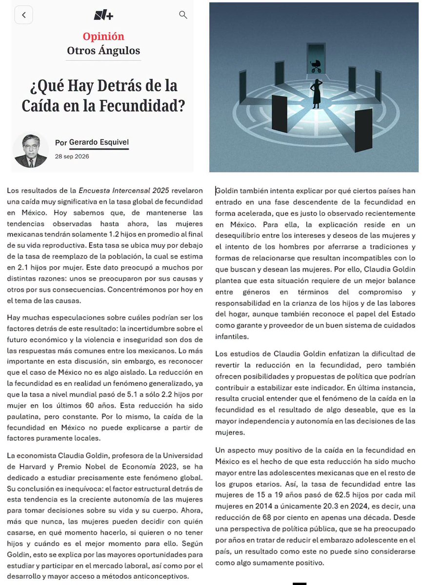 esquivelgerardo's tweet photo. Comparto mi columna de esta semana en @nmasopinion: "¿Qué hay detrás de la caída en la fecundidad?" 

Recuerden que para leer en forma gratuita y oportuna mi columna semanal deben descargar la aplicación de N+ Opinión. 

https://t.co/zp9nlqDkN7 https://t.co/g6WwoRgYPI