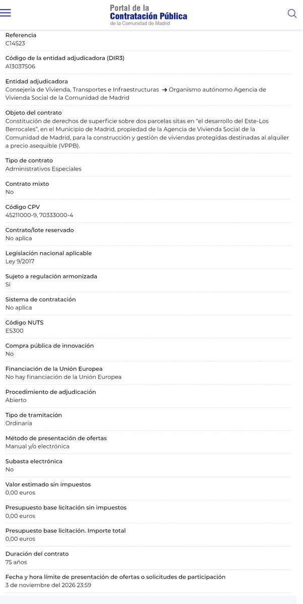 ciudadano_o2's tweet photo. ‼️Ayuso utiliza el suelo público de la Agencia Social de la Vivienda para entregárselo durante 75 años a concesionarios para su explotación mediante alquiler "asequible"

469 viviendas en San Blas, UVA Hortaleza y Los Berrocales 

Hoy han publicado la licitación https://t.co/pV5AANKAKY