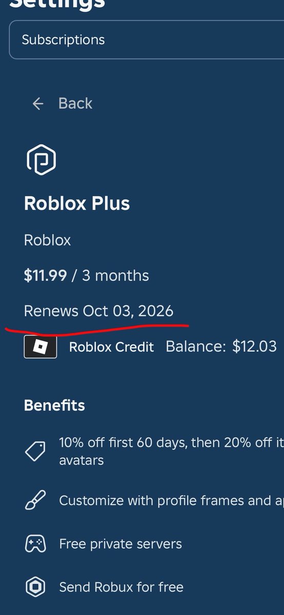 dcslept's tweet photo. Does anyone know why my Roblox plus discount is doing this? My subscription ends on Oct. 3 and is on renewal and has always been 20% #roblox #robloxplus #discount #bugged https://t.co/BQ0qK1Of5P
