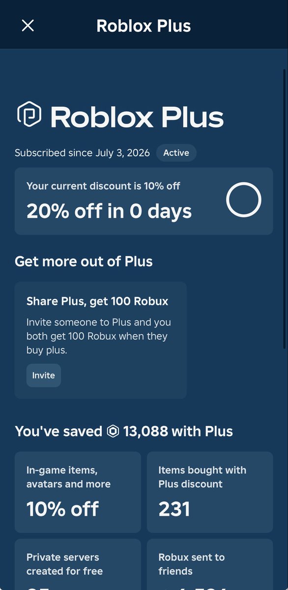 dcslept's tweet photo. Does anyone know why my Roblox plus discount is doing this? My subscription ends on Oct. 3 and is on renewal and has always been 20% #roblox #robloxplus #discount #bugged https://t.co/BQ0qK1Of5P