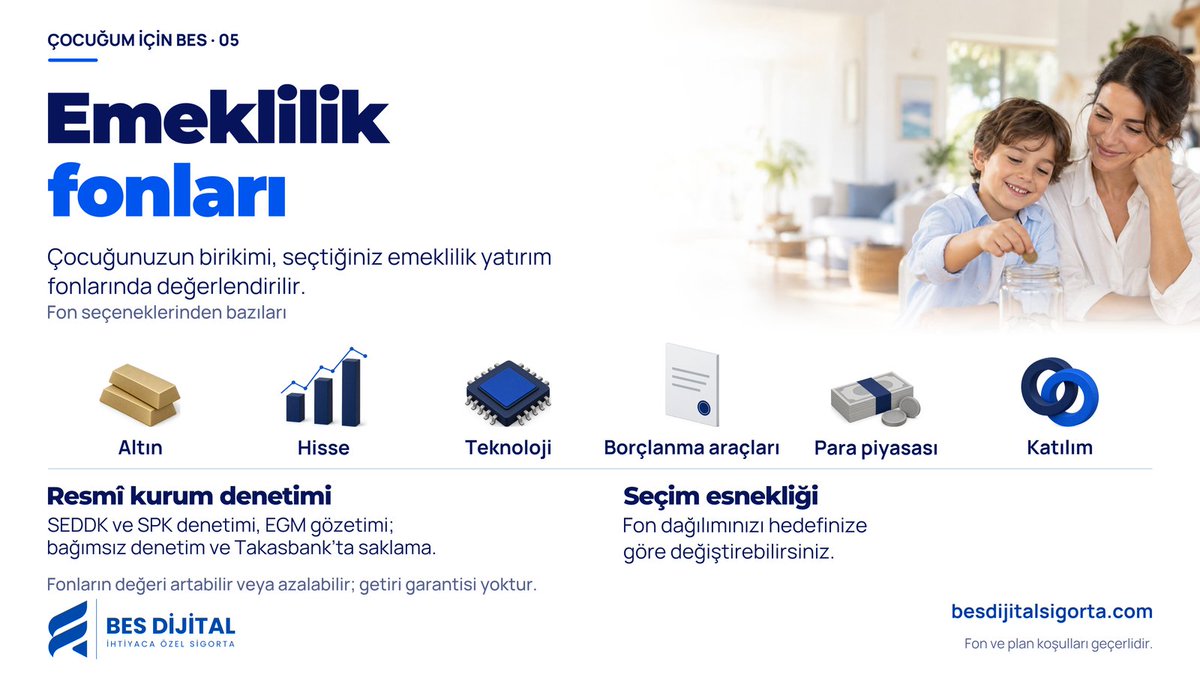 besdijitalsgrta's tweet photo. Birikiminizi seçtiğiniz emeklilik yatırım fonlarında değerlendirin; fon dağılımınızı hedefiniz ve risk tercihinize göre belirleyin. Fonların değeri artabilir veya azalabilir; getiri garantisi yoktur. https://t.co/aPuQoheWGr