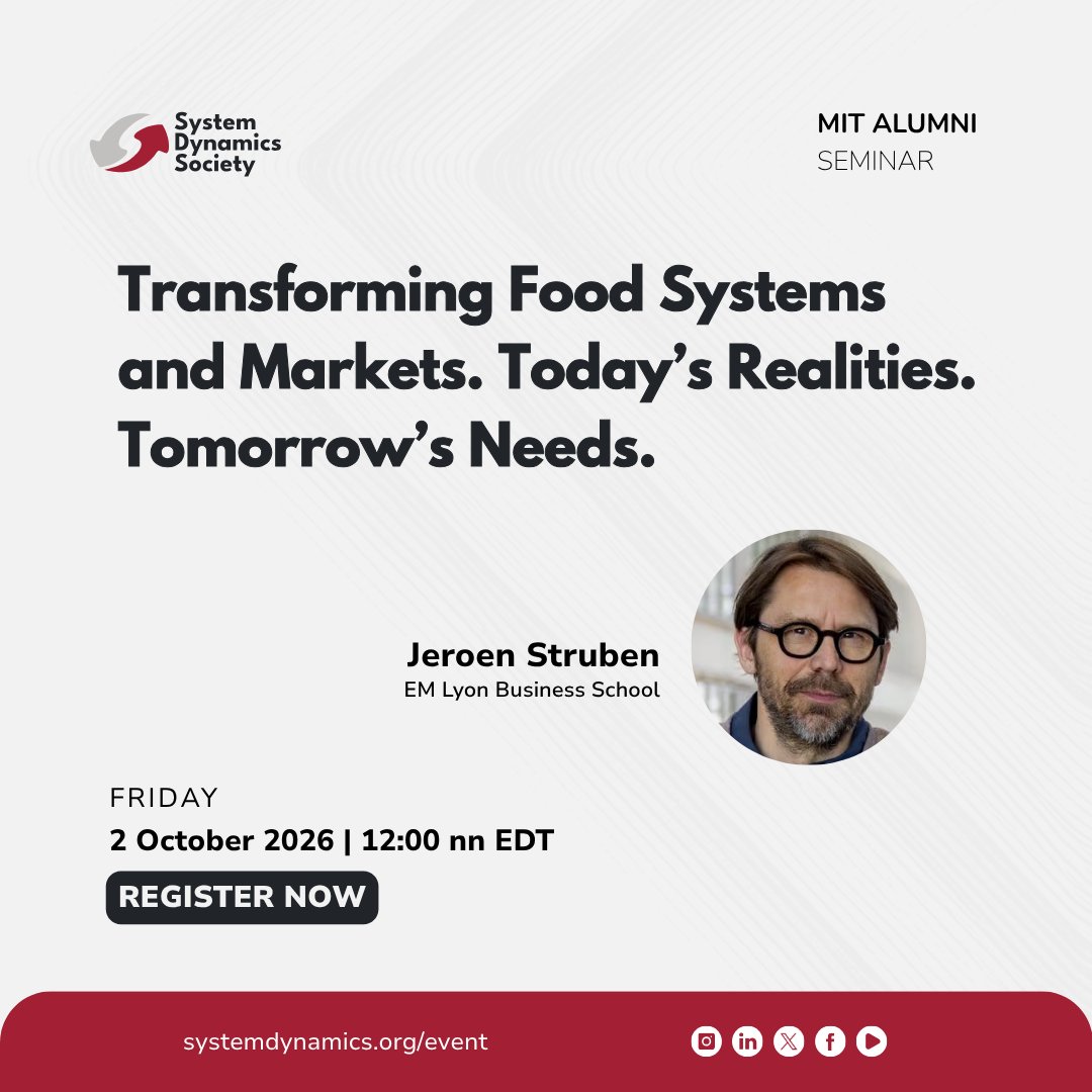 systemdynamics_'s tweet photo. 📢 UPCOMING FREE webinar by MIT Alumni System Dynamics: “Transforming Food Systems and Markets. Today’s Realities. Tomorrow’s Needs.” with Jeroen Struben

📅 October 2 @ 12:00 pm - 1:30 pm EDT 
🔗 RSVP: https://t.co/JZjbS2mqG3

#SystemDynamics #systemsthinking https://t.co/4AR46WfkoM