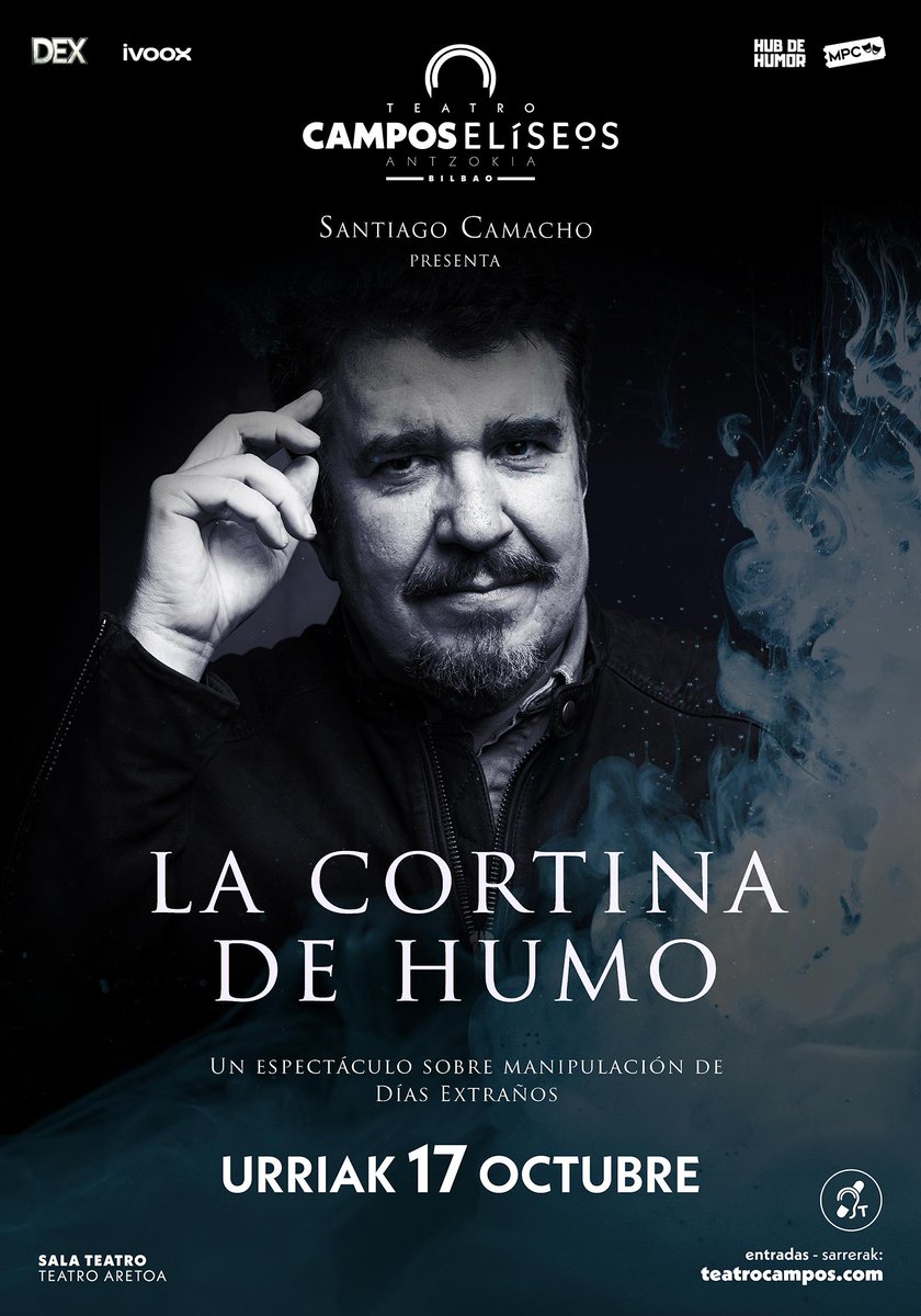ivoox's tweet photo. 🕵️‍♂️ ¿Seguro que te cuentan toda la verdad?

La Cortina de Humo llega a Bilbao con @SantiCamach0 de Días Extraños. Una experiencia en directo sobre manipulación y verdad, en el límite entre lo explicable y lo inexplicable.

🎟️ Consigue tu entrada 17/10: https://t.co/Sg0QBDJJ7G https://t.co/x2ptx0kTmK