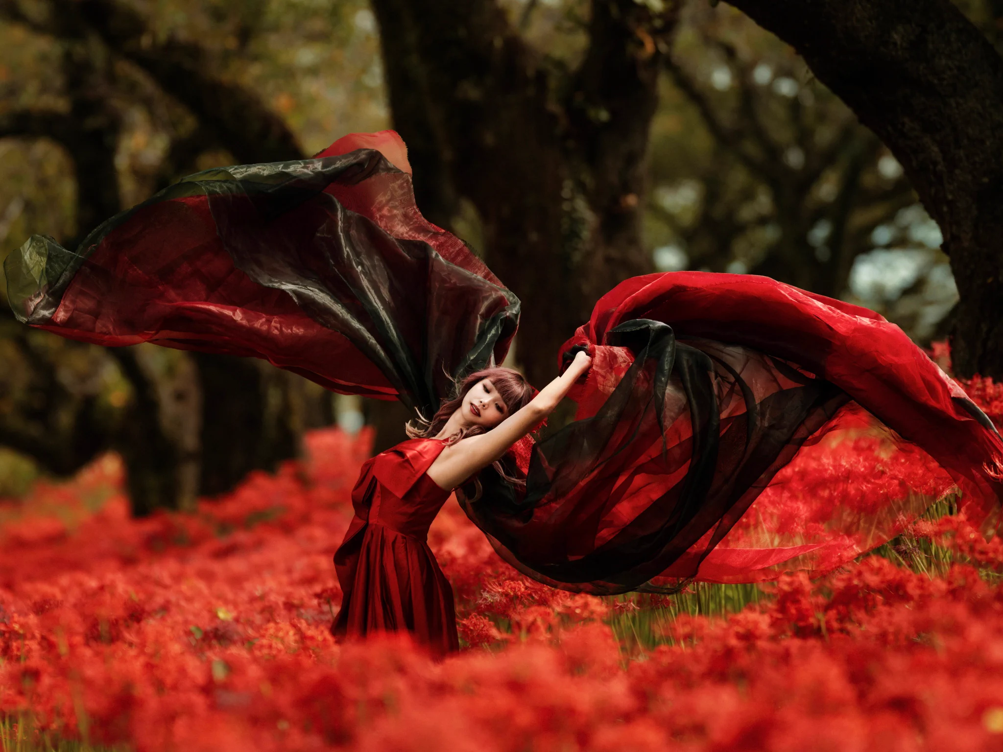 X上で広がる彼岸花の鮮やかな秋景色