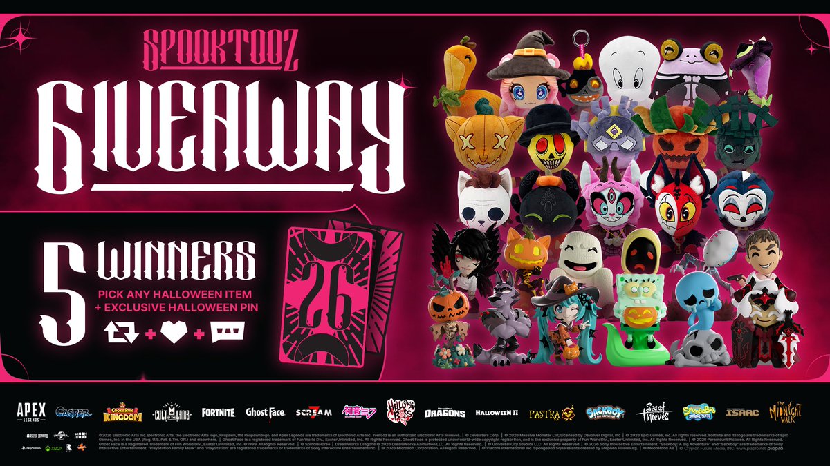 youtooz's tweet photo. 🎃 HALLOWEEN COLLECTION GIVEAWAY 🎃

to win a free figure &amp; plushie of YOUR choice from the halloween collection 👉 retweet this post, like it and comment SPOOKTOOZ ☠️ no limits on entries 

3 winners announced oct 1st 👻 goodluck! https://t.co/woWYia3l7z