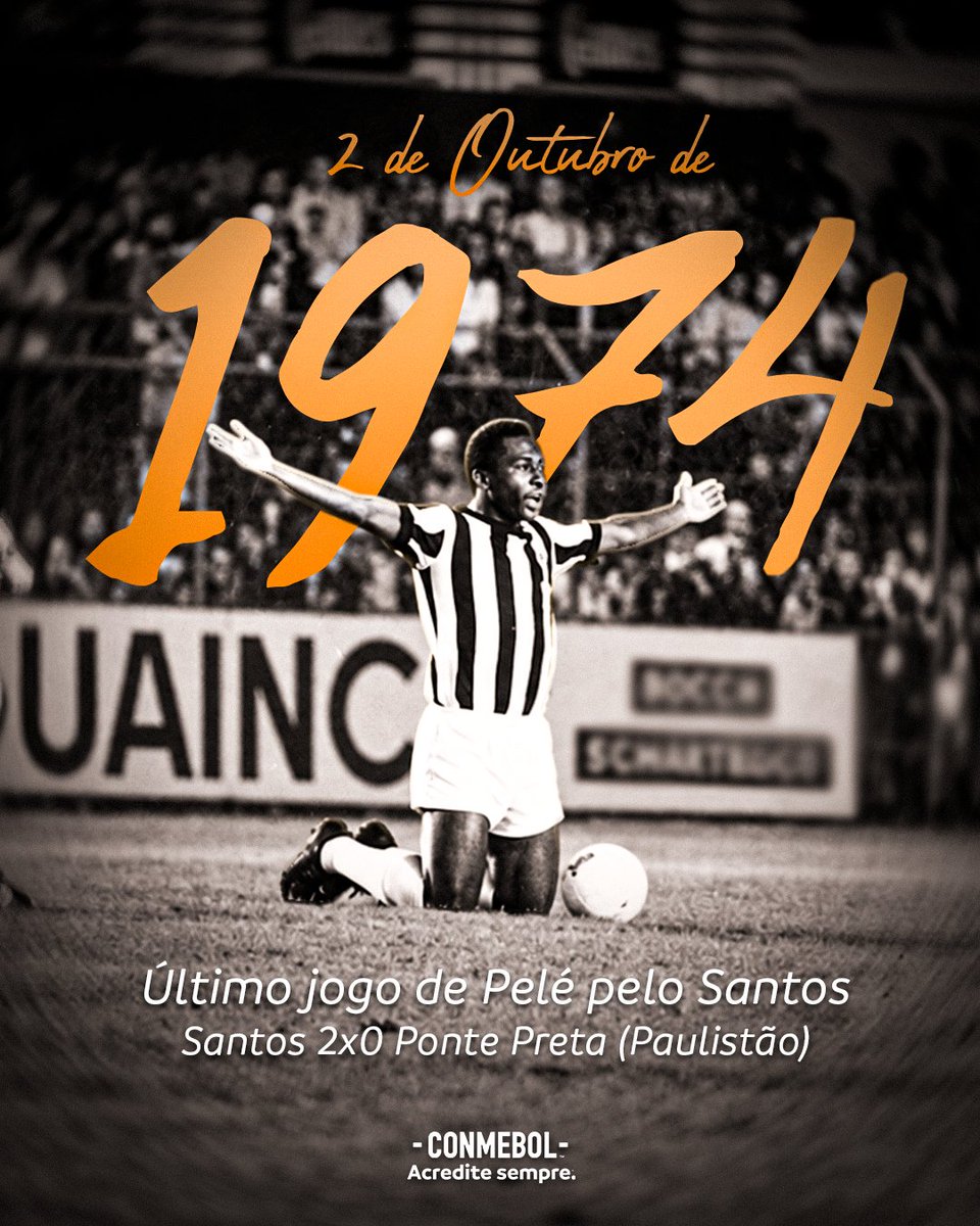 CONMEBOL's tweet photo. O aniversário do último jogo de Pelé pelo @SantosFC! 🔙🇧🇷 https://t.co/ZcGbSxPHp7